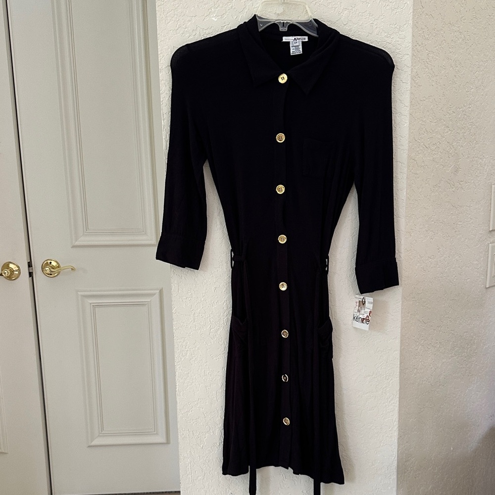 Kenzie Black Dress with Gold Buttons